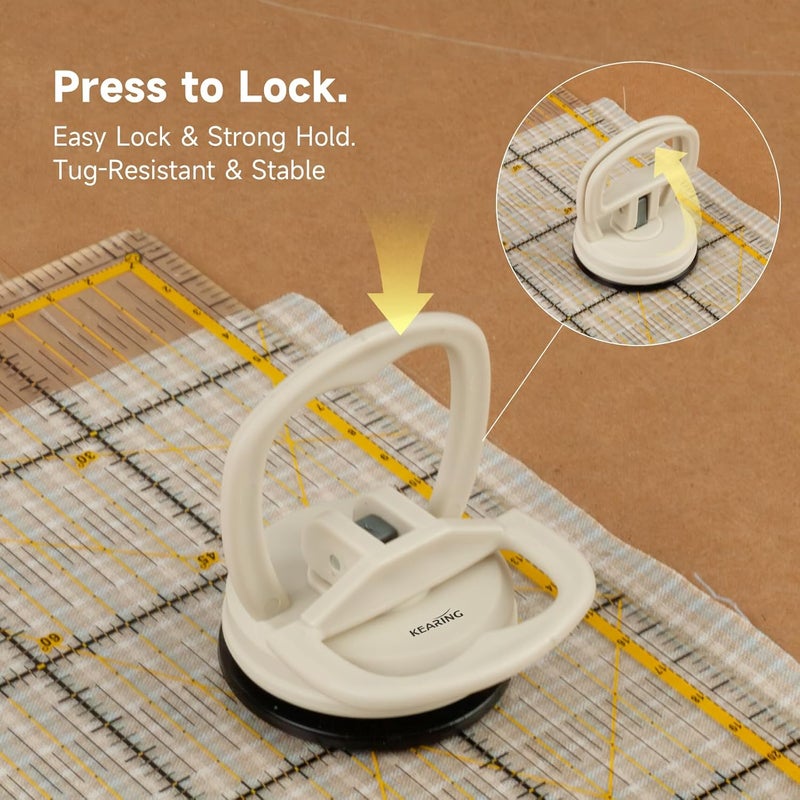 KEARING Heavy Duty Suction Cups Ruler Handle for Quilting Patchwork Ruler, Off-White Strong Grip Quilters Handle with Single Suction Cup for Sewing, Crafting & Screen Repair Tools - Image 3